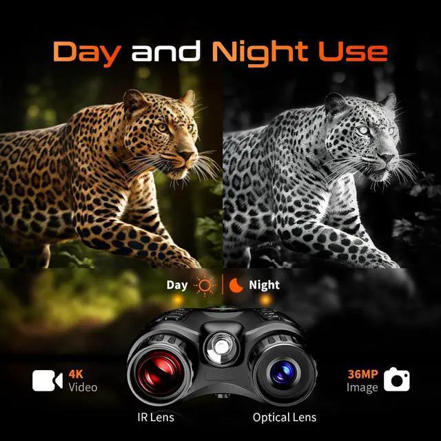 Alt view image 4 of 7 - Night Vision Goggles 4K Night Vision Binoculars Built-in IR Illumination for Hunting Camping, 4500mAh Rechargeable Battery, 32GB Card for Video and Photo Recording