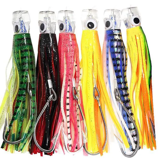 Alt view image 3 of 7 - Set 6 Pcs Saltwater Trolling Lure 6.5/7/9 inch Marlin Deep Sea Fishing Bait | For Tuna Dolphin Sailfish Shark Big Game Fishing Tackle