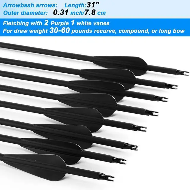 Alt view image 3 of 7 - 24 Pcs 31.5 Inch Arrows for Compound Bow Hunting Arrows Carbon Arrows with 3 Inch Plastic Arrow Feathers and Removable Tips 500-600 Spine Archery Target Arrows for Recurve Bow