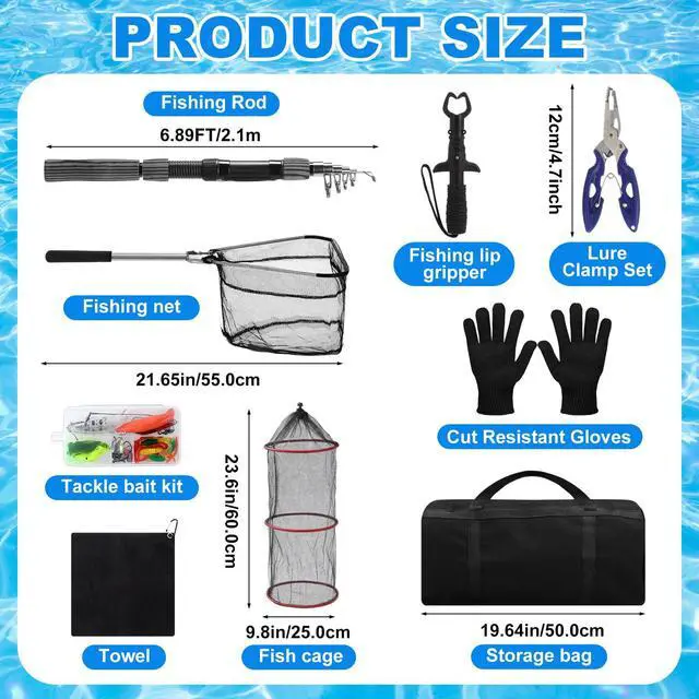 Alt view image 2 of 7 - 51 Pcs Fishing Rods Combo 6.89ft Telescopic Freshwater Pole Set with Plier Lip Gripper Lures Carrier Bag Pre Loaded Spinning Reel with Freshwater Rod Reel Kit Father Men Gift