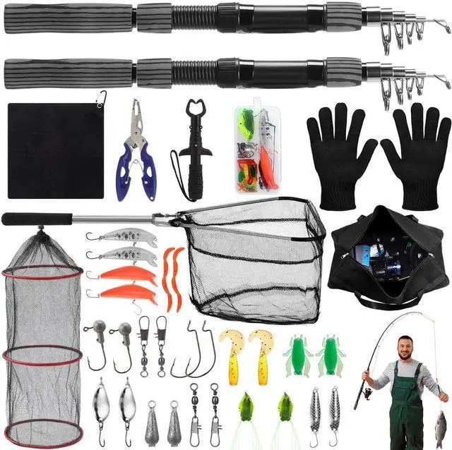 Main image of 51 Pcs Fishing Rods Combo 6.89ft Telescopic Freshwater Pole Set with Plier Lip Gripper Lures Carrier Bag Pre Loaded Spinning Reel with Freshwater Rod Reel Kit Father Men Gift
