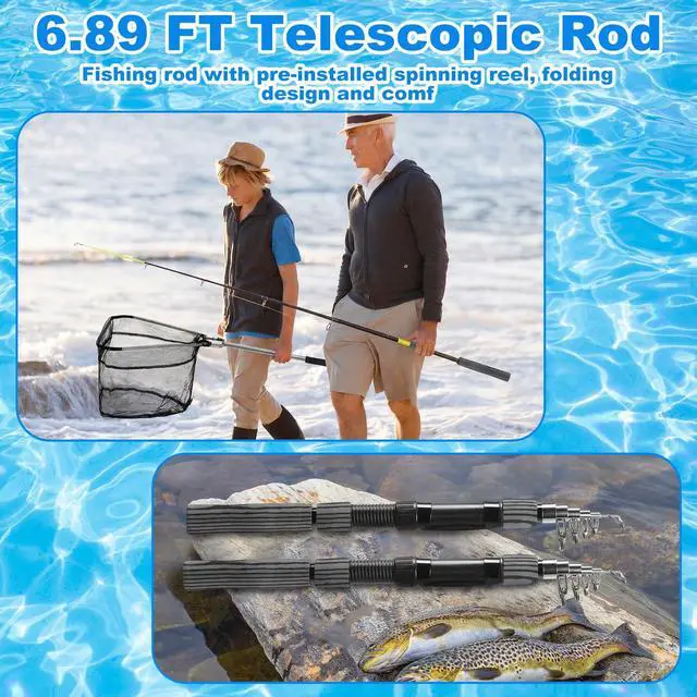 Alt view image 5 of 7 - 51 Pcs Fishing Rods Combo 6.89ft Telescopic Freshwater Pole Set with Plier Lip Gripper Lures Carrier Bag Pre Loaded Spinning Reel with Freshwater Rod Reel Kit Father Men Gift
