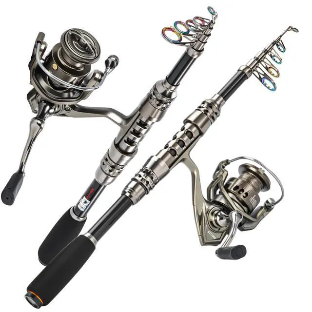 Alt view image 3 of 7 - Fishing Rod and Reel Combo 5.9FT Telescopic Carbon Fiber Fishing Pole with 12+1 BB Spinning Reel, Saltwater Freshwater Kit