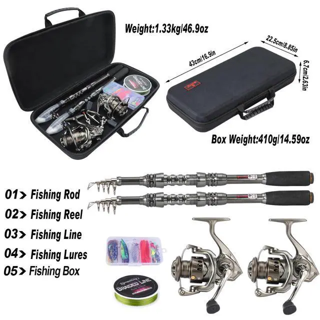 Alt view image 4 of 7 - Fishing Rod and Reel Combo 5.9FT Telescopic Carbon Fiber Fishing Pole with 12+1 BB Spinning Reel, Saltwater Freshwater Kit
