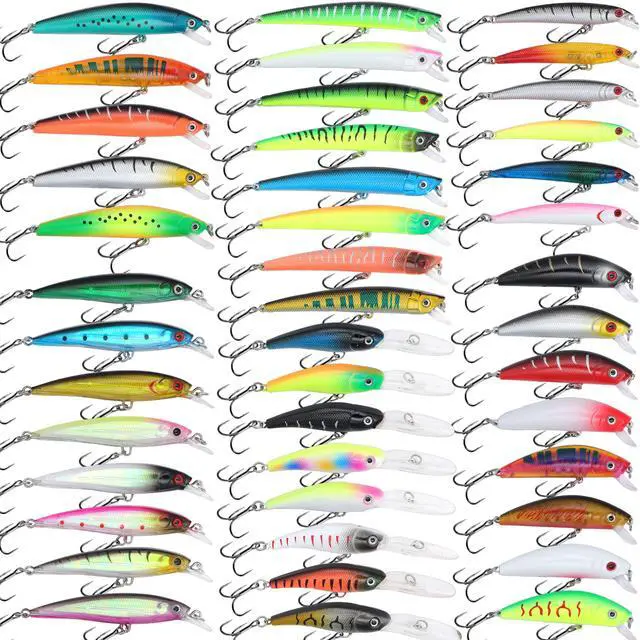 Main image of Hard Jerkbait Kit Fishing Lures Set Including Minnow Popper Crank Baits with Hooks for Saltwater Freshwater Trout Bass Salmon Fishing Shallow Deep Diving Flat Side Crankbaits