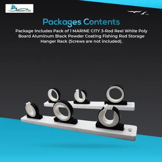 Alt view image 6 of 6 - 3-Rod Reel Fishing Rod Storage Hanger Rack with White Poly Board Aluminum Black Powder Coating, Ideal for Marines, Boats, Vans, and Cars (Pack of 1)
