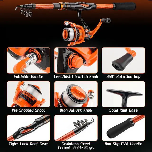 Alt view image 3 of 7 - Fishing Rod and Reel Combos, Telescopic Fishing Rod, 2PCS Spinning Reel Set with Carrier Bag, Freshwater Fishing Rod and Reel Combos Kits for Saltwater and Freshwater Fishing
