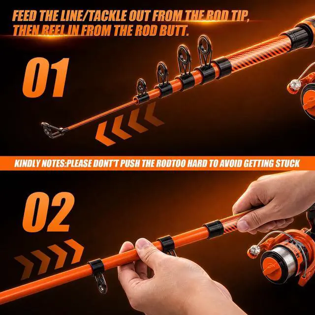 Alt view image 4 of 7 - Fishing Rod and Reel Combos, Telescopic Fishing Rod, 2PCS Spinning Reel Set with Carrier Bag, Freshwater Fishing Rod and Reel Combos Kits for Saltwater and Freshwater Fishing