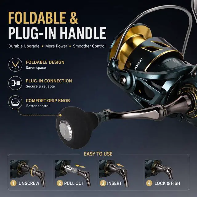 Alt view image 6 of 7 - Spinning Fishing Reel 33LBs Max Drag, 5.2:1 Gear Ratio, Water Resistant with 9+1 Corrosion-Resistant Bearings for Bass, Trout, Salmon Fishing