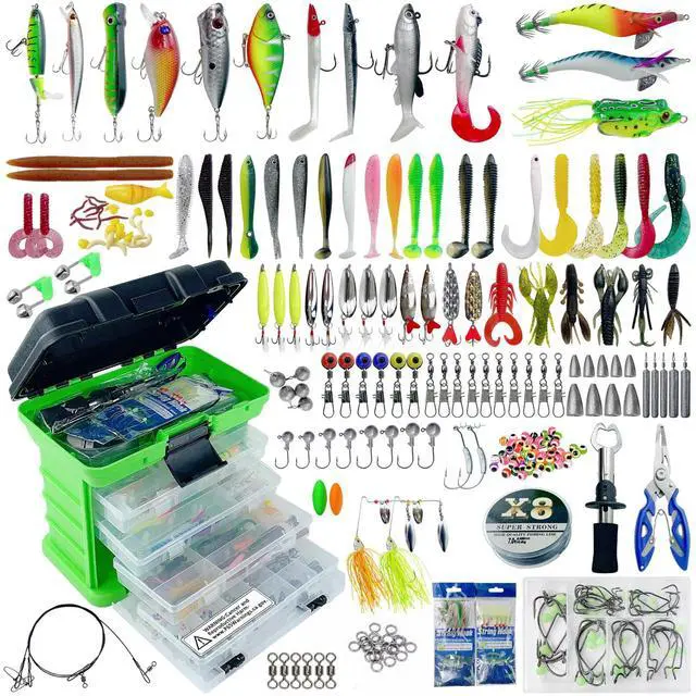 Main image of Fishing Lures Kit with Tackle Box Included Crankbait, Minnow, Spinnerbaits, Spoons, Soft Lures, Jigs, Hooks, Bait Rigs, Weights Sinkers, Topwater Lures Freshwater Saltwater 346/353Pcs