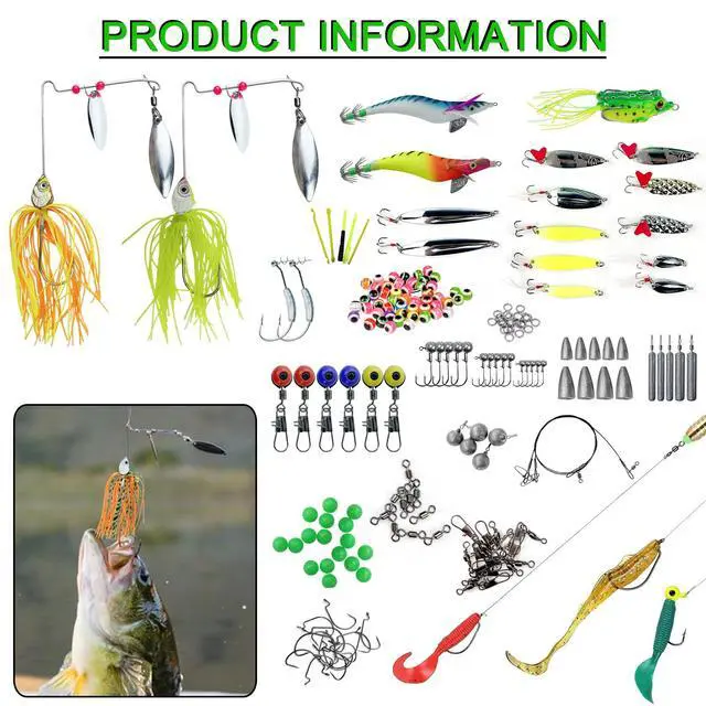 Alt view image 6 of 7 - Fishing Lures Kit with Tackle Box Included Crankbait, Minnow, Spinnerbaits, Spoons, Soft Lures, Jigs, Hooks, Bait Rigs, Weights Sinkers, Topwater Lures Freshwater Saltwater 346/353Pcs