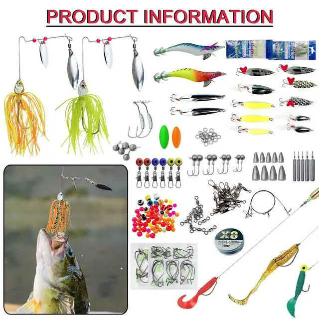 Alt view image 5 of 7 - Fishing Lures Kit with Tackle Box Included Crankbait, Minnow, Spinnerbaits, Spoons, Soft Lures, Jigs, Hooks, Bait Rigs, Weights Sinkers, Topwater Lures Freshwater Saltwater 346/353Pcs