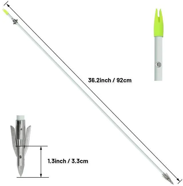 Alt view image 2 of 7 - 6 PCS/12PCS 36 Inch Bowfishing Arrows 8mm Fishing Arrow Fiberglass Arrow with Broadhead for Slingshot Archery Hunting Fishing