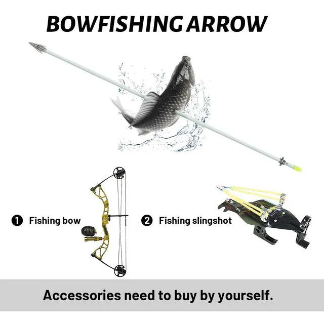 Alt view image 4 of 7 - 6 PCS/12PCS 36 Inch Bowfishing Arrows 8mm Fishing Arrow Fiberglass Arrow with Broadhead for Slingshot Archery Hunting Fishing