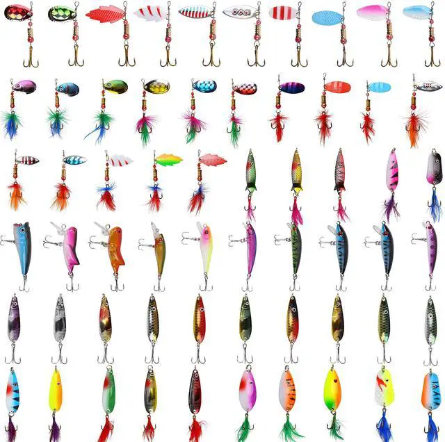 Main image of Rooster Bait Tail Fishing Lures Kit Spinner Baits Trout Lures Spoon Lures Bass Lures Hard Bait Bass Lures Crankbaits for Bass Pike Trout Salmon Crappie Walleye Fishing