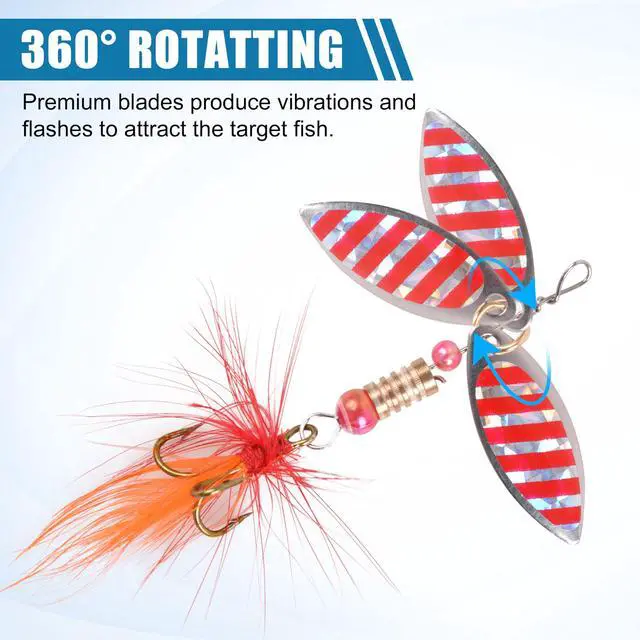 Alt view image 3 of 7 - Rooster Bait Tail Fishing Lures Kit Spinner Baits Trout Lures Spoon Lures Bass Lures Hard Bait Bass Lures Crankbaits for Bass Pike Trout Salmon Crappie Walleye Fishing