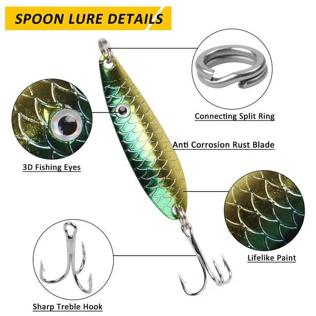 Alt view image 5 of 7 - Rooster Bait Tail Fishing Lures Kit Spinner Baits Trout Lures Spoon Lures Bass Lures Hard Bait Bass Lures Crankbaits for Bass Pike Trout Salmon Crappie Walleye Fishing