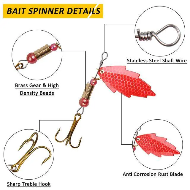 Alt view image 4 of 7 - Rooster Bait Tail Fishing Lures Kit Spinner Baits Trout Lures Spoon Lures Bass Lures Hard Bait Bass Lures Crankbaits for Bass Pike Trout Salmon Crappie Walleye Fishing
