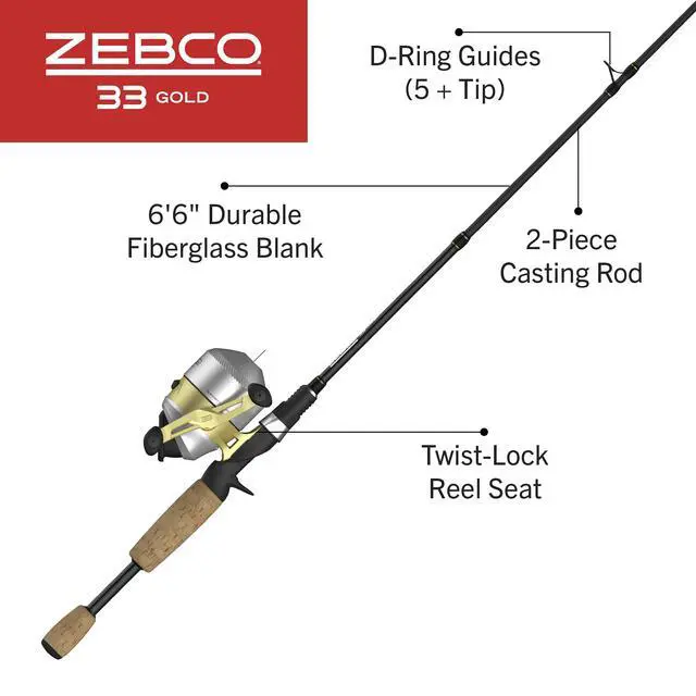 Alt view image 2 of 7 - 33 Spincast Reel and 2-Piece Fishing Rod Combo, Fiberglass Rod with Comfortable Split-Grip Cork Handle, Instant Anti-Reverse Fishing Reel