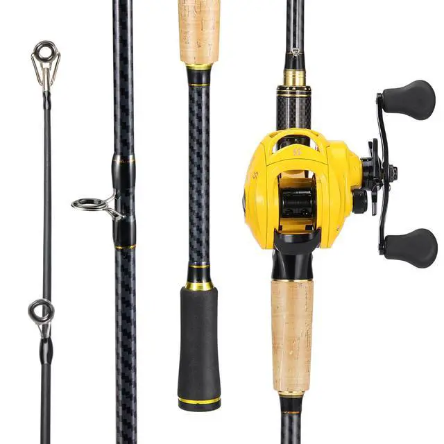 Alt view image 3 of 7 - Baitcasting Fishing Combos, Carbon&Glass Fiber Composite 2 Piece Fishing Rods with Casting Reel- 6'0"