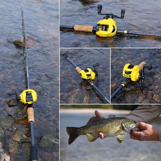 Alt view image 7 of 7 - Baitcasting Fishing Combos, Carbon&Glass Fiber Composite 2 Piece Fishing Rods with Casting Reel- 6'0"
