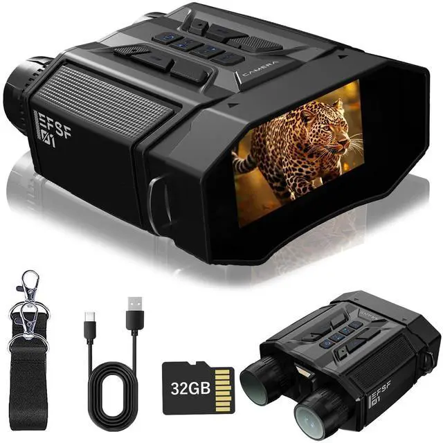 Main image of Night Vision Goggles with 4000mAh Rechargeable Battery & 32GB Card, Backlit Buttons Infrared Night Vision Binoculars, Gifts for Men/Dad/Husband/Him, Camping Gear (Black)