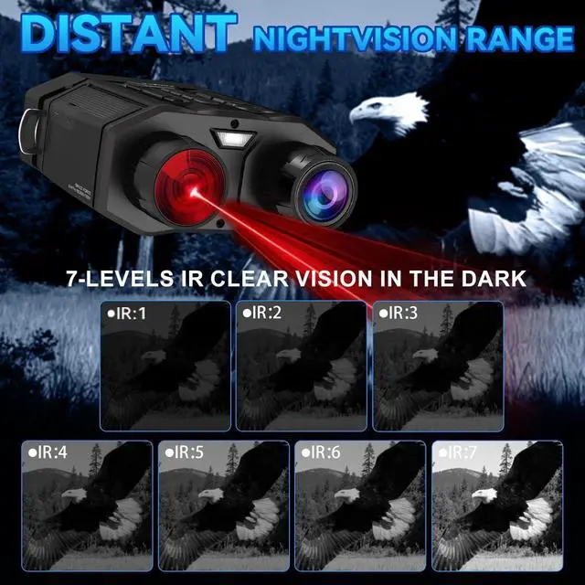 Alt view image 4 of 7 - Night Vision Goggles with 4000mAh Rechargeable Battery & 32GB Card, Backlit Buttons Infrared Night Vision Binoculars, Gifts for Men/Dad/Husband/Him, Camping Gear (Black)