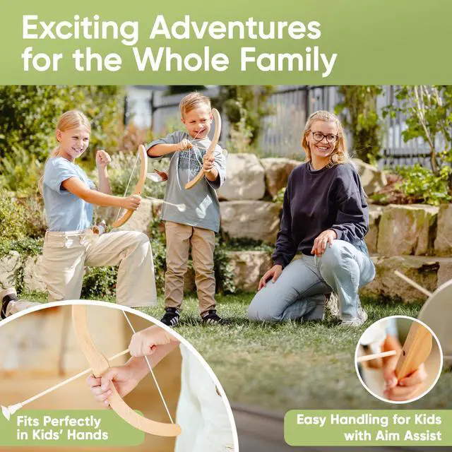 Alt view image 5 of 7 - ® Kids Bow and Arrow Set | Wooden Archery Toy for Boys & Girls Ages 3+, Bow and Arrow for Kids | Includes 6 Suction Cup Arrows, Wooden Target & Cotton Quiver | Indoor & Outdoor Play