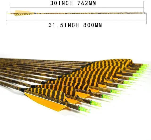 Alt view image 2 of 7 - 31Inch Carbon Arrow, Practice Hunting Arrows, Camo Turkey Feather Fletching, Arrows for Compound & Recurve Bow with Removable Tips Adjustable Nocks