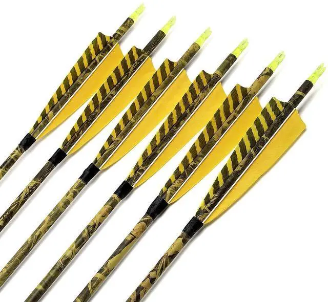 Alt view image 3 of 7 - 31Inch Carbon Arrow, Practice Hunting Arrows, Camo Turkey Feather Fletching, Arrows for Compound & Recurve Bow with Removable Tips Adjustable Nocks