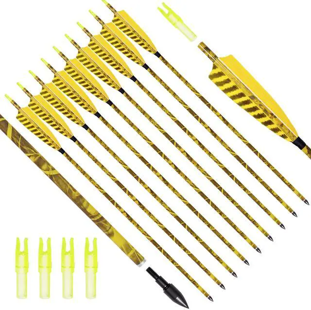 Main image of 31Inch Carbon Arrow, Practice Hunting Arrows, Camo Turkey Feather Fletching, Arrows for Compound & Recurve Bow with Removable Tips Adjustable Nocks