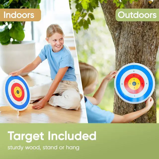Alt view image 4 of 7 - ® Kids Bow and Arrow Set | Wooden Archery Toy for Boys & Girls Ages 3+, Bow and Arrow for Kids | Includes 6 Suction Cup Arrows, Wooden Target & Cotton Quiver | Indoor & Outdoor Play