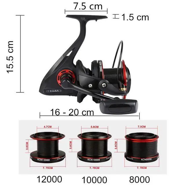 Alt view image 5 of 7 - Spinning Fishing Reels 8000 10000 12000 Series Freshwater Saltwater Big-Game Fishing Surf Fishing 12+1 Stainless BB 70 LBS Max Drag Ultra Smooth Powerful Spool Durable Spinner Gear