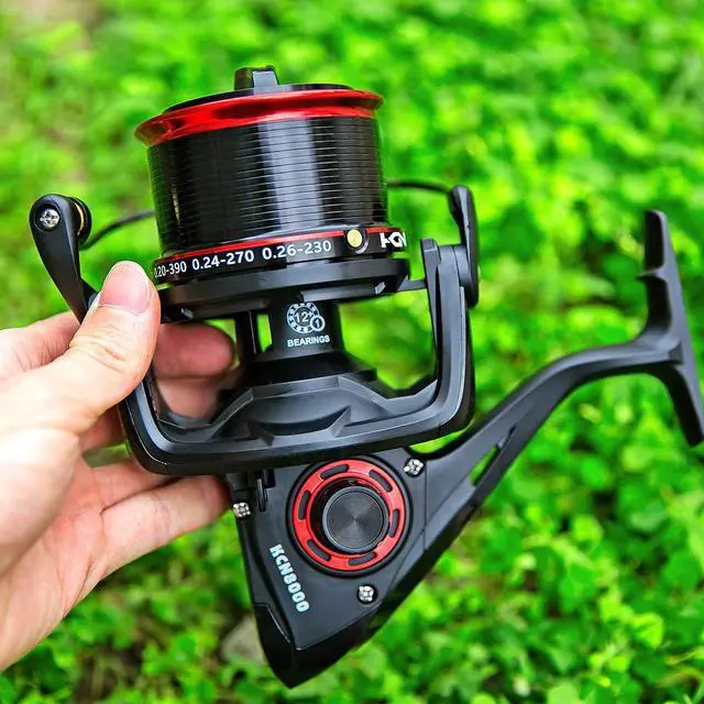 Alt view image 6 of 7 - Spinning Fishing Reels 8000 10000 12000 Series Freshwater Saltwater Big-Game Fishing Surf Fishing 12+1 Stainless BB 70 LBS Max Drag Ultra Smooth Powerful Spool Durable Spinner Gear