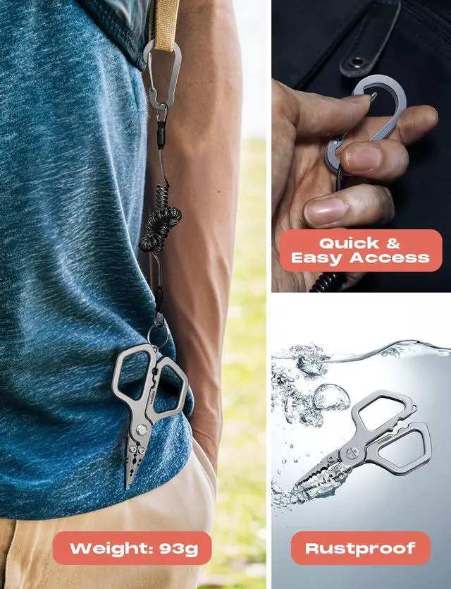 Alt view image 3 of 7 - 17-4 Fishing Pliers, Saltwater Resistant Fishing Scissors,Tungsten Cutters, Knot Tying Tool with Lanyard, Split Ring Hook Remover, Gifts for Men