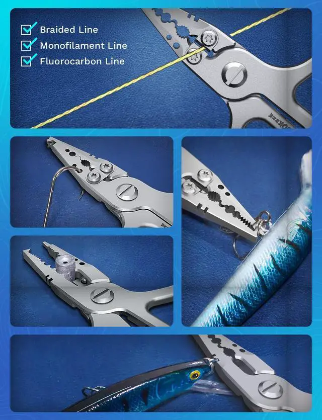 Alt view image 4 of 7 - 17-4 Fishing Pliers, Saltwater Resistant Fishing Scissors,Tungsten Cutters, Knot Tying Tool with Lanyard, Split Ring Hook Remover, Gifts for Men