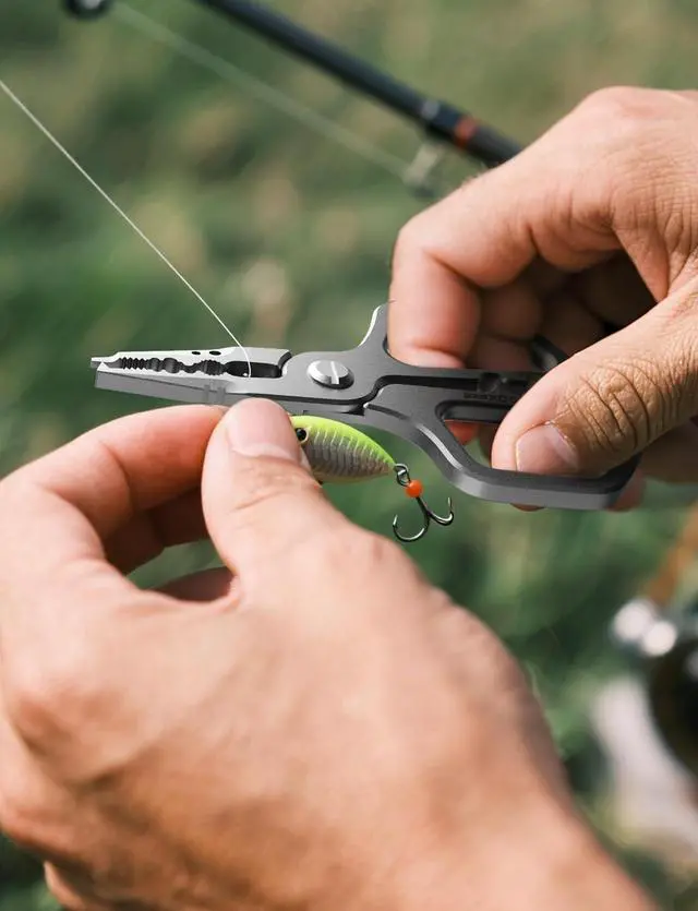 Alt view image 6 of 7 - 17-4 Fishing Pliers, Saltwater Resistant Fishing Scissors,Tungsten Cutters, Knot Tying Tool with Lanyard, Split Ring Hook Remover, Gifts for Men