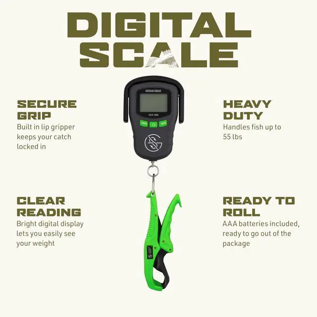 Alt view image 2 of 6 - Googan Squad Digital Fish Scale with Lip Grip, 55 lb Capacity, Bright Digital Display and Batteries Included for Bass, Catfish and Saltwater Anglers