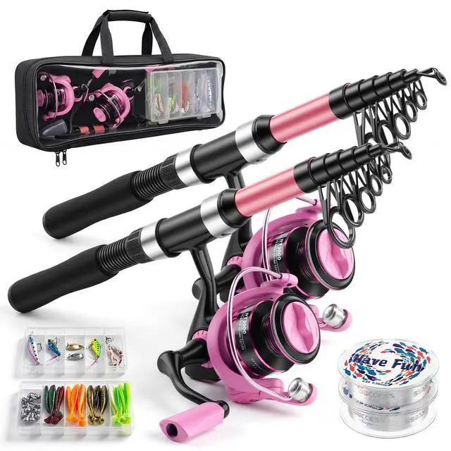 Main image of Fishing Rod and Reel Combo,2 Pcs 2.1M Telescoping Fishing Rod with Carrier Bag,Spinning Reels,2 Lines,Lures Baits,Suitable for Beginners Fishing Gifts for Men Women Saltwater Freshwater