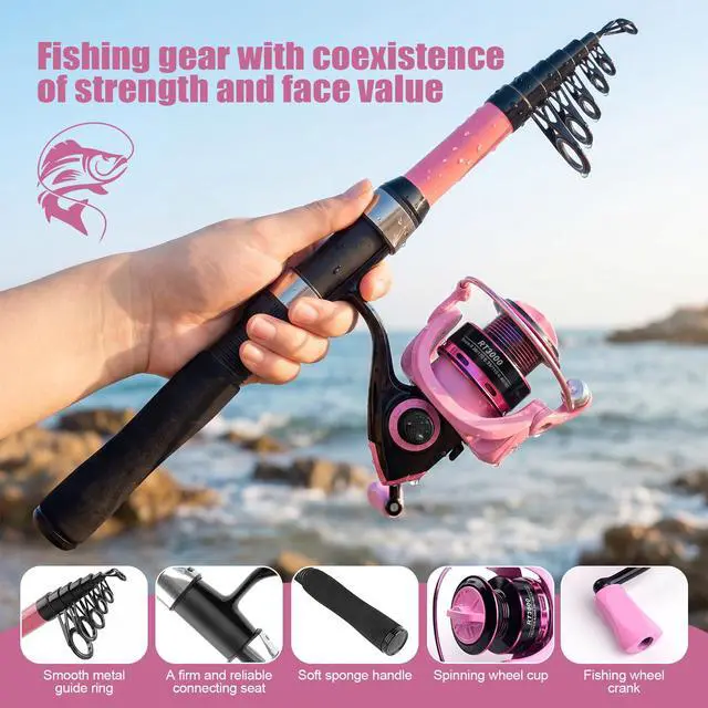 Alt view image 2 of 7 - Fishing Rod and Reel Combo,2 Pcs 2.1M Telescoping Fishing Rod with Carrier Bag,Spinning Reels,2 Lines,Lures Baits,Suitable for Beginners Fishing Gifts for Men Women Saltwater Freshwater