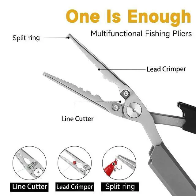 Alt view image 3 of 7 - 12-in-1 Folding Fishing Pliers, Compact Saltwater Fishing Tool with Braid Cutter, Hook Remover, Split Ring Opener, Stainless Steel Fishing Gear Gift for Men