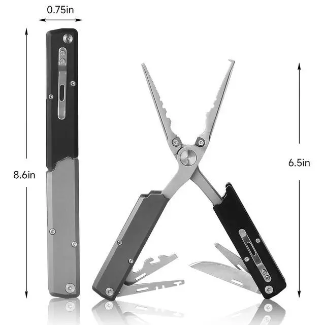 Alt view image 5 of 7 - 12-in-1 Folding Fishing Pliers, Compact Saltwater Fishing Tool with Braid Cutter, Hook Remover, Split Ring Opener, Stainless Steel Fishing Gear Gift for Men