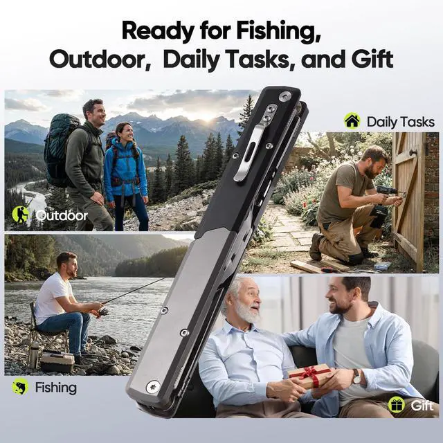 Alt view image 7 of 7 - 12-in-1 Folding Fishing Pliers, Compact Saltwater Fishing Tool with Braid Cutter, Hook Remover, Split Ring Opener, Stainless Steel Fishing Gear Gift for Men