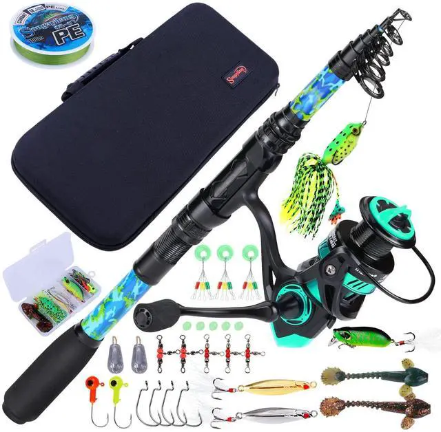 Main image of Telescopic Fishing Rod and Reel Combo Full Kit with Carrier Bag, 11+1 Bearings Spinning Reel, Carbon Fiber Travel Pole for Bass, Trout, Catfish, Redfish Saltwater Freshwater