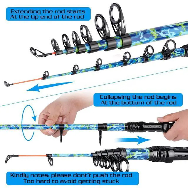 Alt view image 4 of 7 - Telescopic Fishing Rod and Reel Combo Full Kit with Carrier Bag, 11+1 Bearings Spinning Reel, Carbon Fiber Travel Pole for Bass, Trout, Catfish, Redfish Saltwater Freshwater
