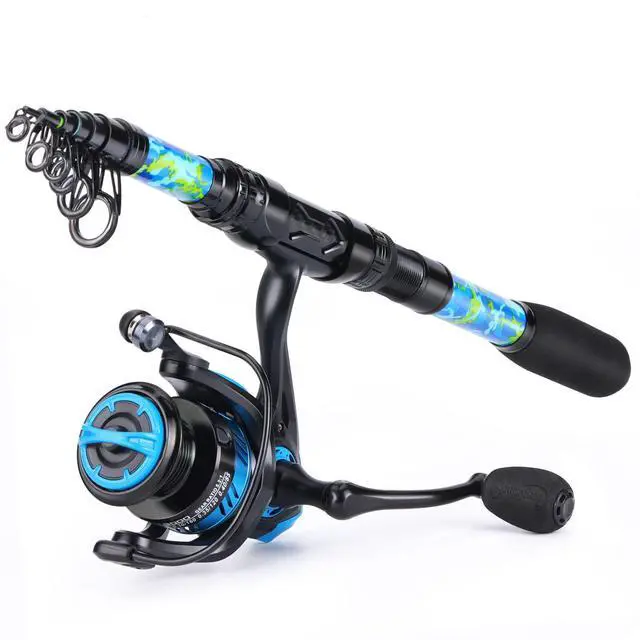 Alt view image 2 of 7 - Telescopic Fishing Rod and Reel Combo Full Kit with Carrier Bag, 11+1 Bearings Spinning Reel, Carbon Fiber Travel Pole for Bass, Trout, Catfish, Redfish Saltwater Freshwater