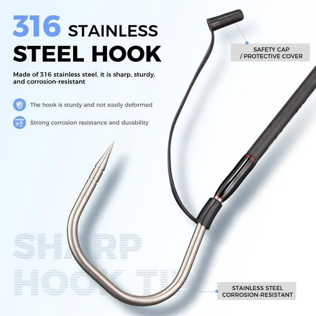 Alt view image 2 of 7 - Fishing Gaff Saltwater Fish Gaff with S316 Stainless Steel Fishing Hook Carbon Fiber Fishing Gaff