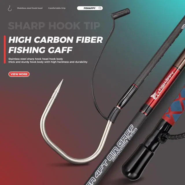 Alt view image 6 of 7 - Fishing Gaff Saltwater Fish Gaff with S316 Stainless Steel Fishing Hook Carbon Fiber Fishing Gaff
