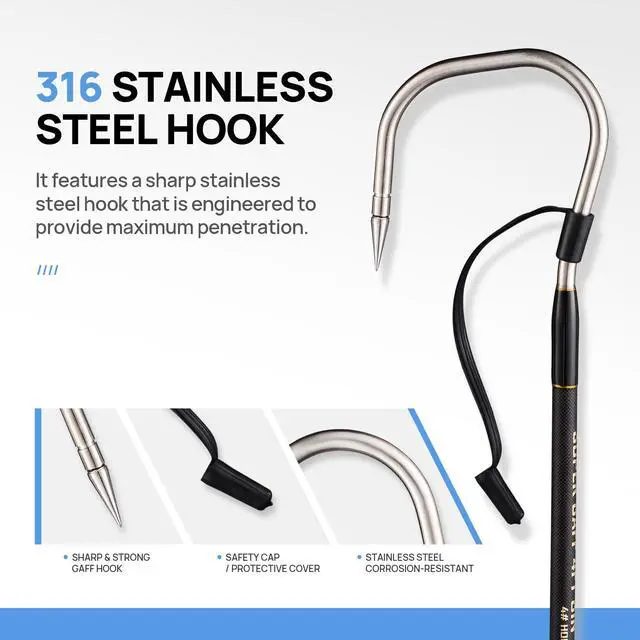 Alt view image 2 of 7 - Carbon Fiber Fishing Gaff Saltwater Fish Gaff with S316 Stainless Steel Fishing Hook