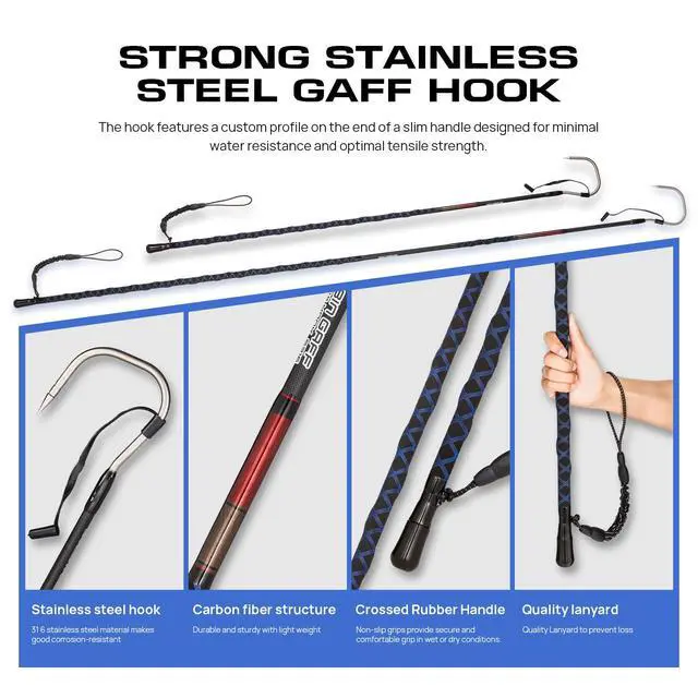 Alt view image 3 of 7 - Fishing Gaff Saltwater Fish Gaff with S316 Stainless Steel Fishing Hook Carbon Fiber Fishing Gaff